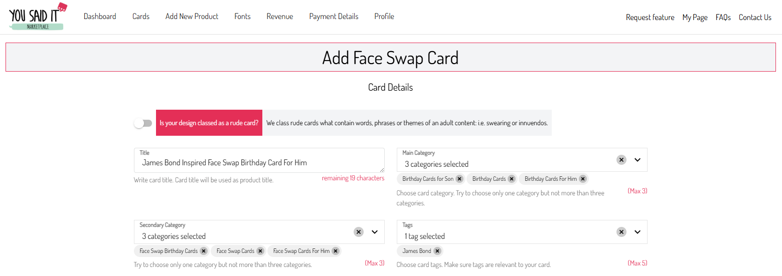 Complete the card details before submitting.
