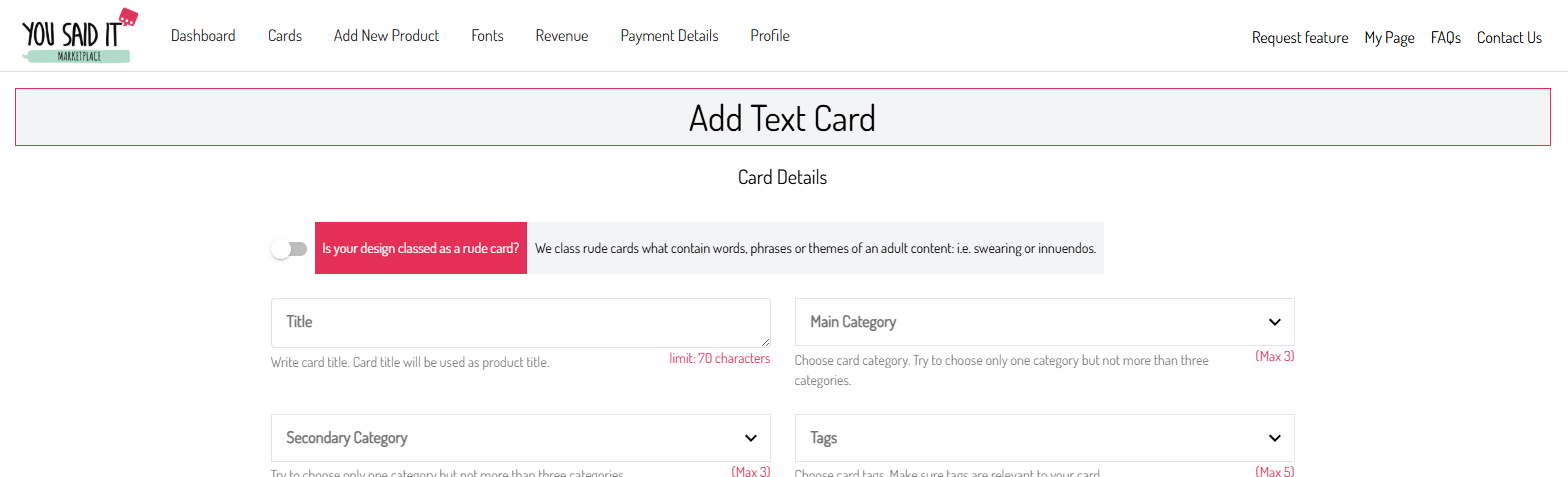 Complete the card details before submitting.