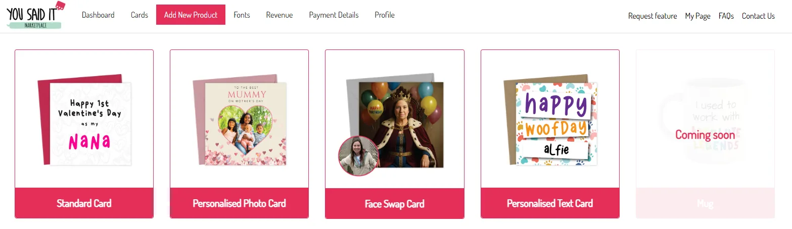 Choose the Personalised Text Card upload option.
